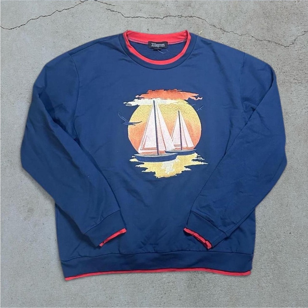 Blue Crewneck Sweater with Sailboat Design